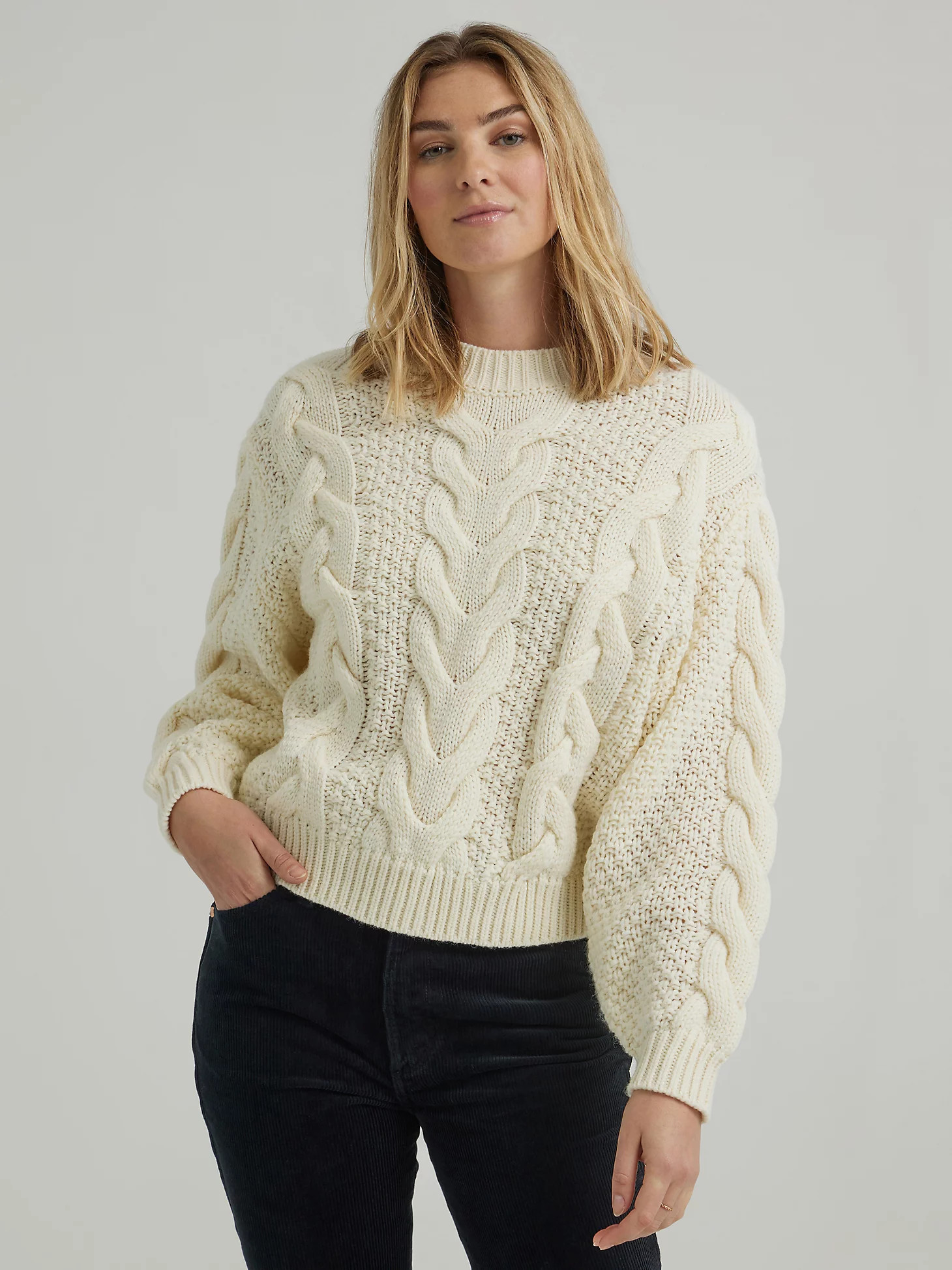 Women's Cable Knit Sweater in Worn White | Wrangler