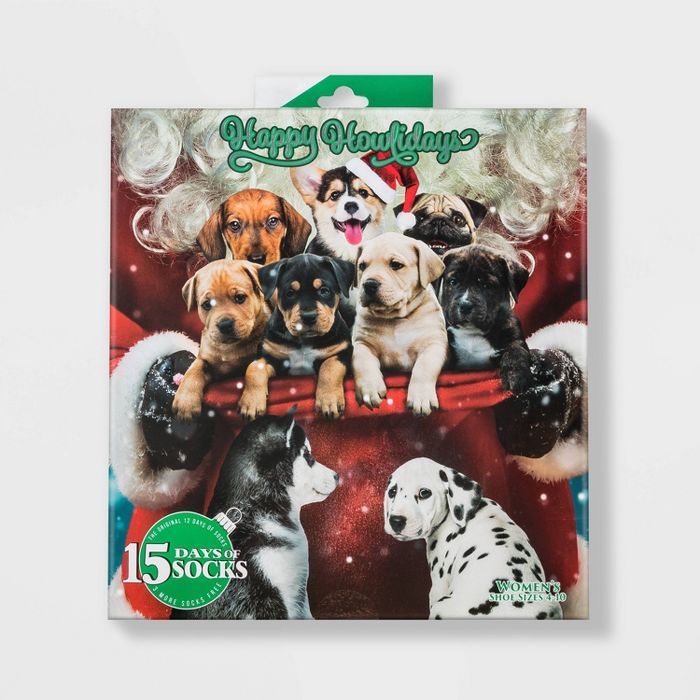 Women's Holiday Dogs 15 Days of Socks Advent Calendar - Assorted Colors 4-10 | Target