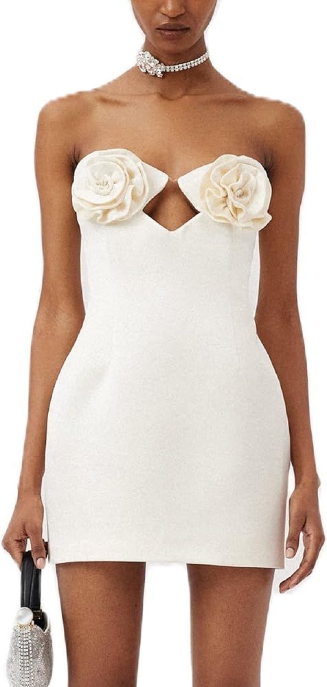 Women Y2K Off Shoulder Mini Tube Dress Open Back Strapless Bodycon Dresses Sexy Short Party Dress... | Amazon (US)