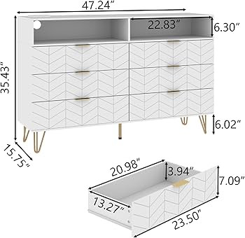 Loomie 6 Drawers Dresser with Power Outlet & LED Light,White Long Dresser Chests of Drawers with ... | Amazon (US)