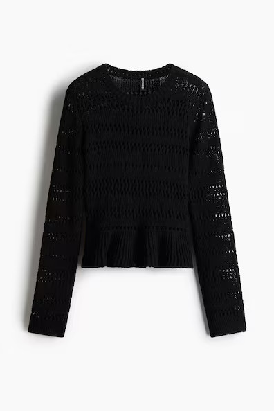 H & M - Pointelle-Knit Peplum Sweater - Black | H&M (US + CA)