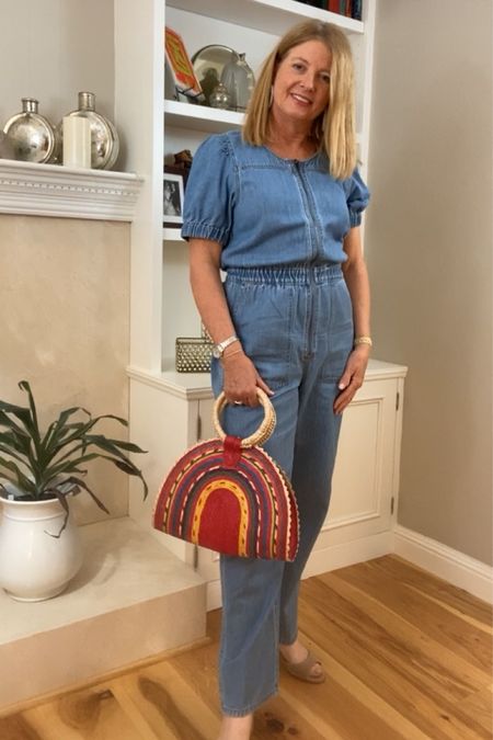 Cuuute puff sleeves on this comfy, easy on/off jumpsuit. Keep it simple by adding cool accessories and simple shoes. I styled eith sandals. The purse I got in Mexico. Runs tts.

#LTKSeasonal #LTKSale