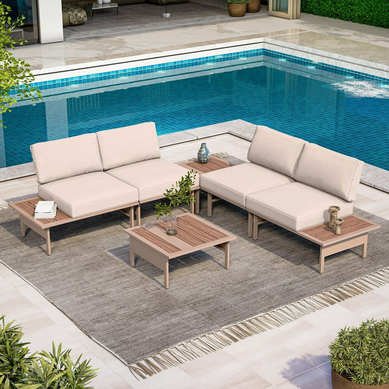 LAUSAINT HOME 6 Pieces Patio Furniture Set, Outdoor Metal Frame Patio Conversation Sets with Beig... | Walmart (US)