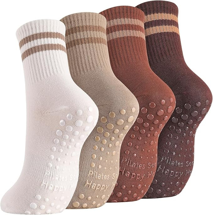 Jspupifip 4 Pairs Striped Pilates Socks with Grips for Women, Non-Slip Yoga Athletic Socks Cotton... | Amazon (US)