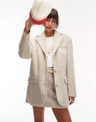 Topshop oversized brushed blazer coat in oat | ASOS (Global)