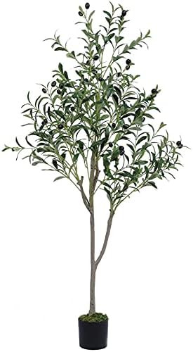 VIAGDO Artificial Olive Tree 4.6ft Tall Fake Potted Olive Silk Tree with Planter Large Faux Olive Br | Amazon (US)