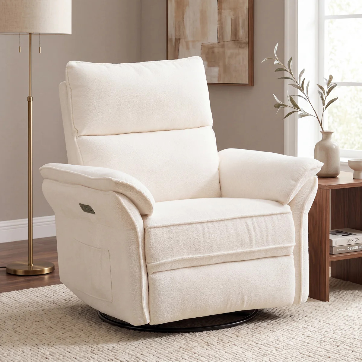 Oversized Power Recliner Chair Swivel Glider With Massage And Heat，White | Wayfair North America