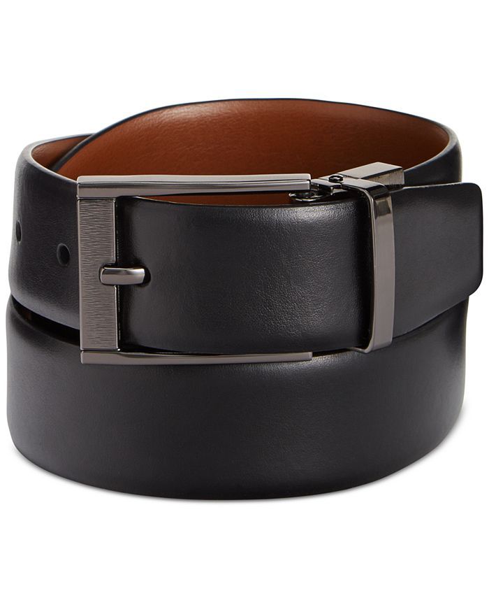 Perry Ellis Portfolio Men's Leather Men's Leather Reversible Feather Edge Soft Touch Cowhide Belt... | Macys (US)