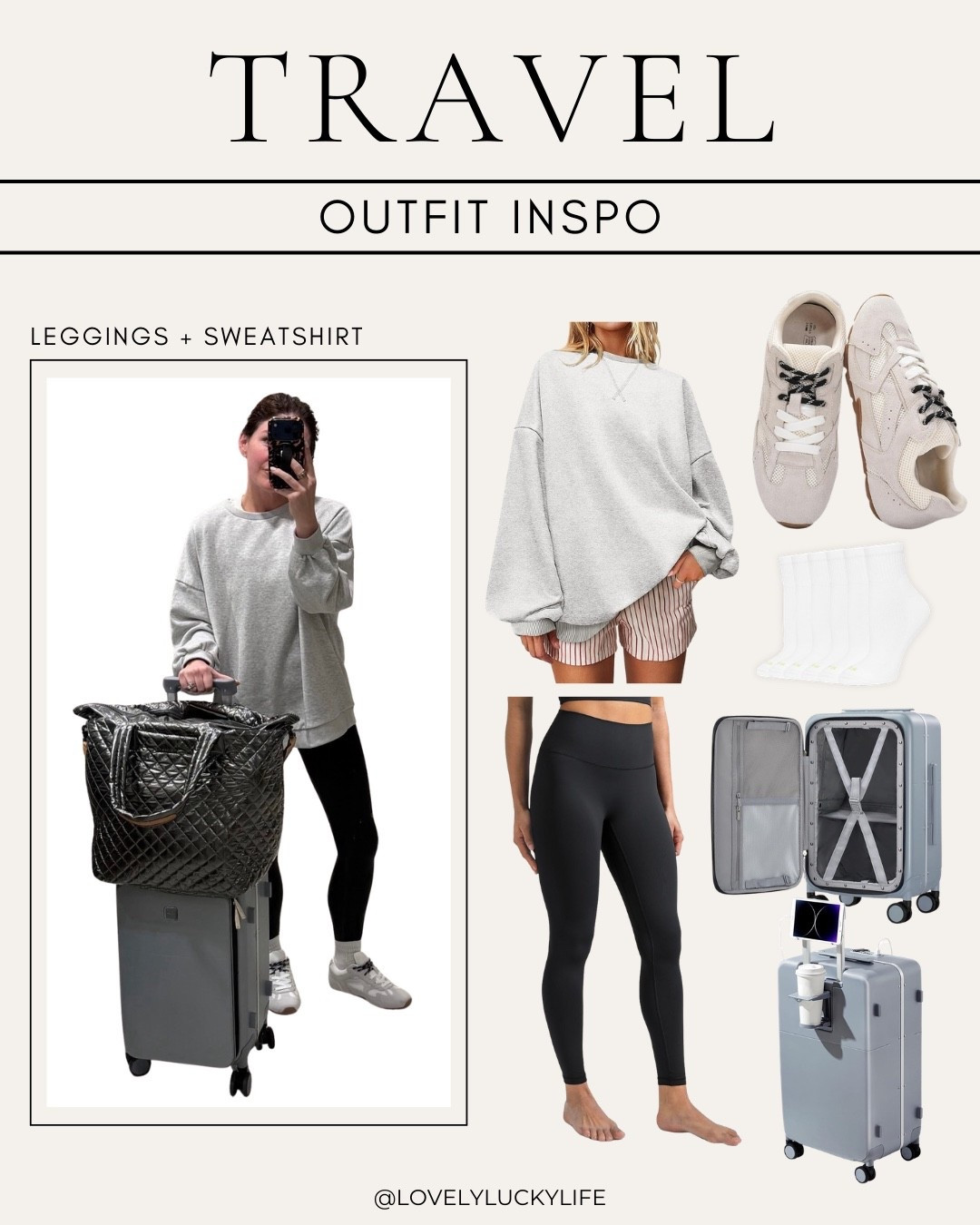 comfy travel outfit inspo - the best leggings that feel like butter, sweatshirt that covers your 🍑 and sneakers that feel like walking on clouds  

#LTKdayinmylife #LTKootd #LTKTravel