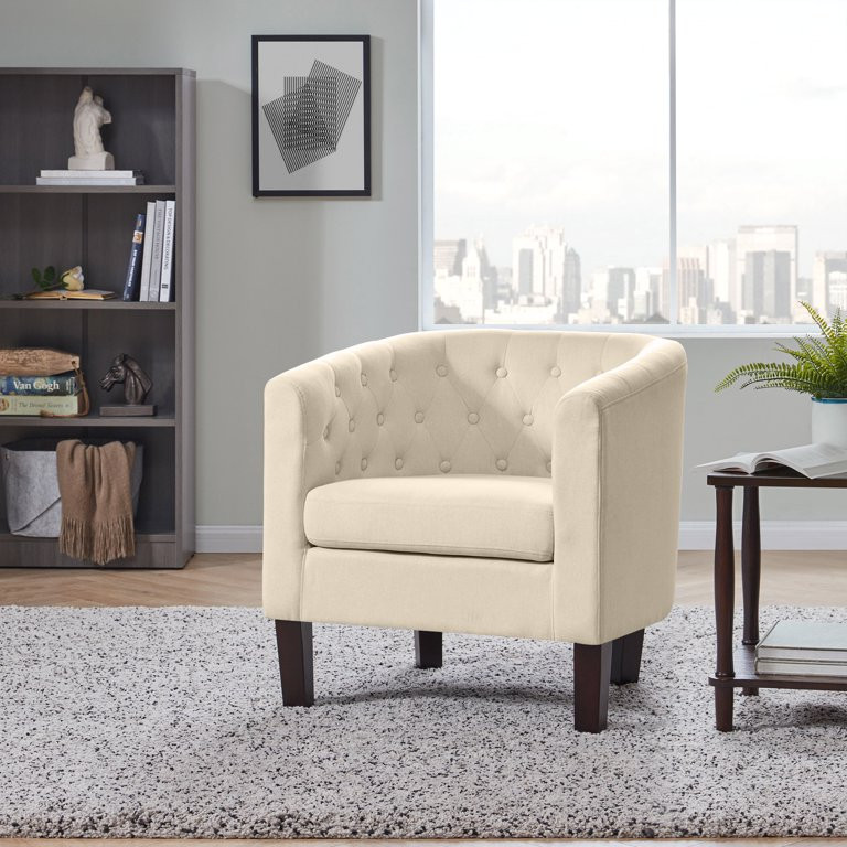 BELLEZE Elegant Tufted Barrel Accent Chair - Berlinda (White) - Walmart.com | Walmart (US)