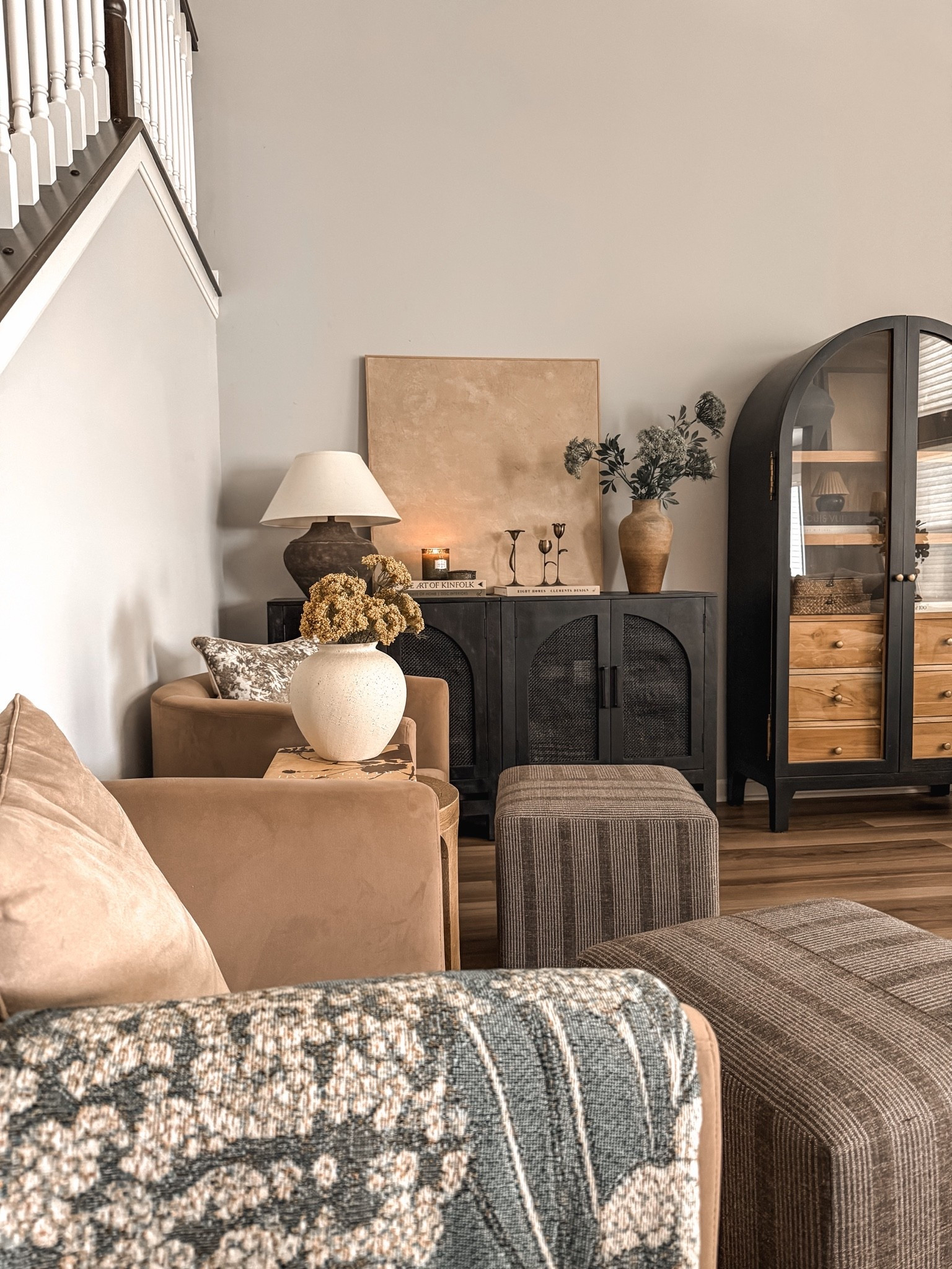 Living room styling, sideboard styling, console styling, entryway, neutral home, accent chairs, ottomans, vase styling, summer decor

#LTKHome