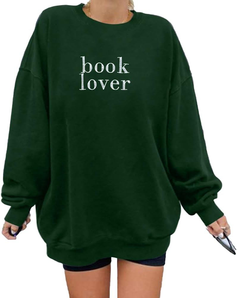 MOUSYA Book Lover Embroidered Sweatshirt Women Funny Reading Book Long Sleeve Shirt Casual Teache... | Amazon (US)