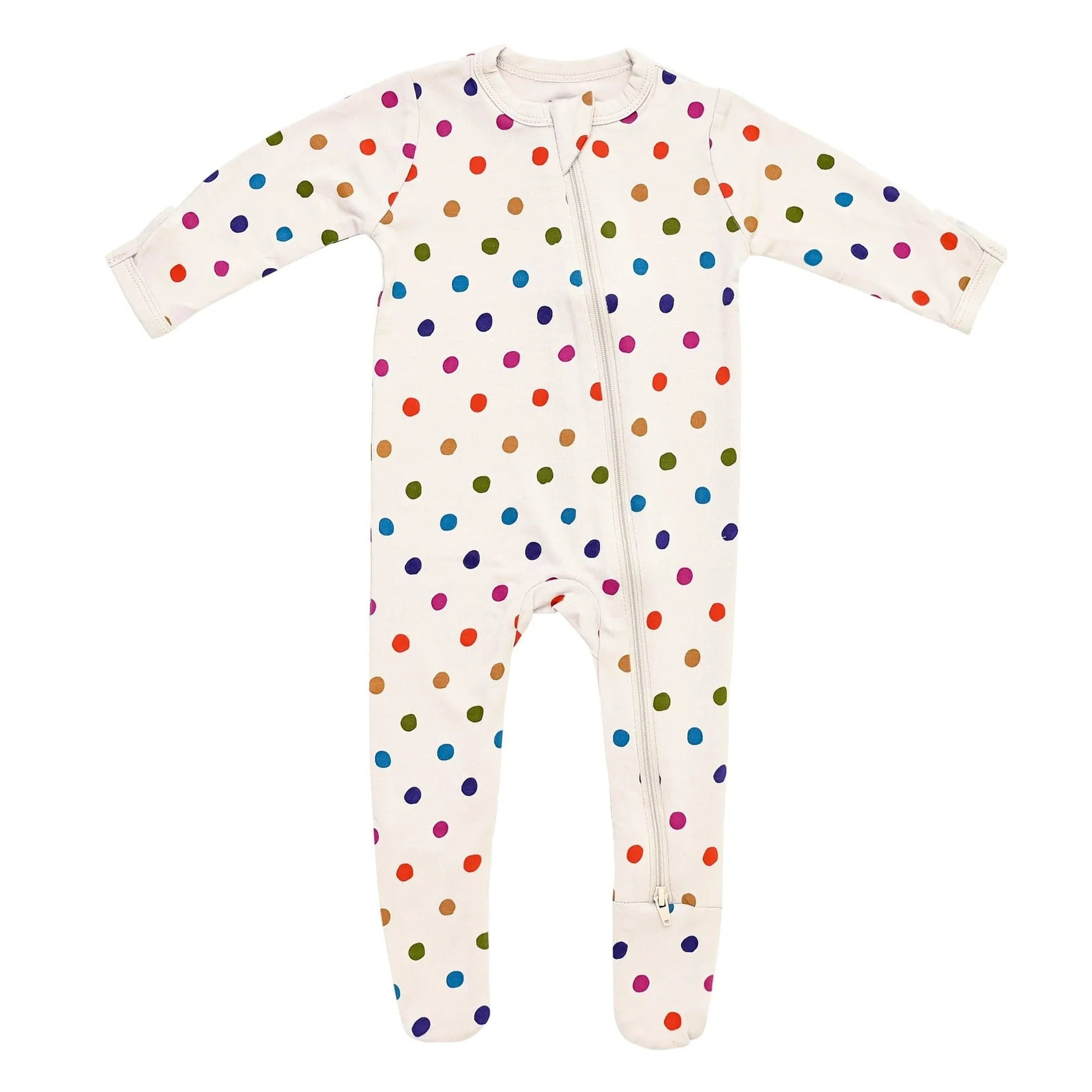 Printed Zippered Footie in Oat Polka Dot | Kyte BABY