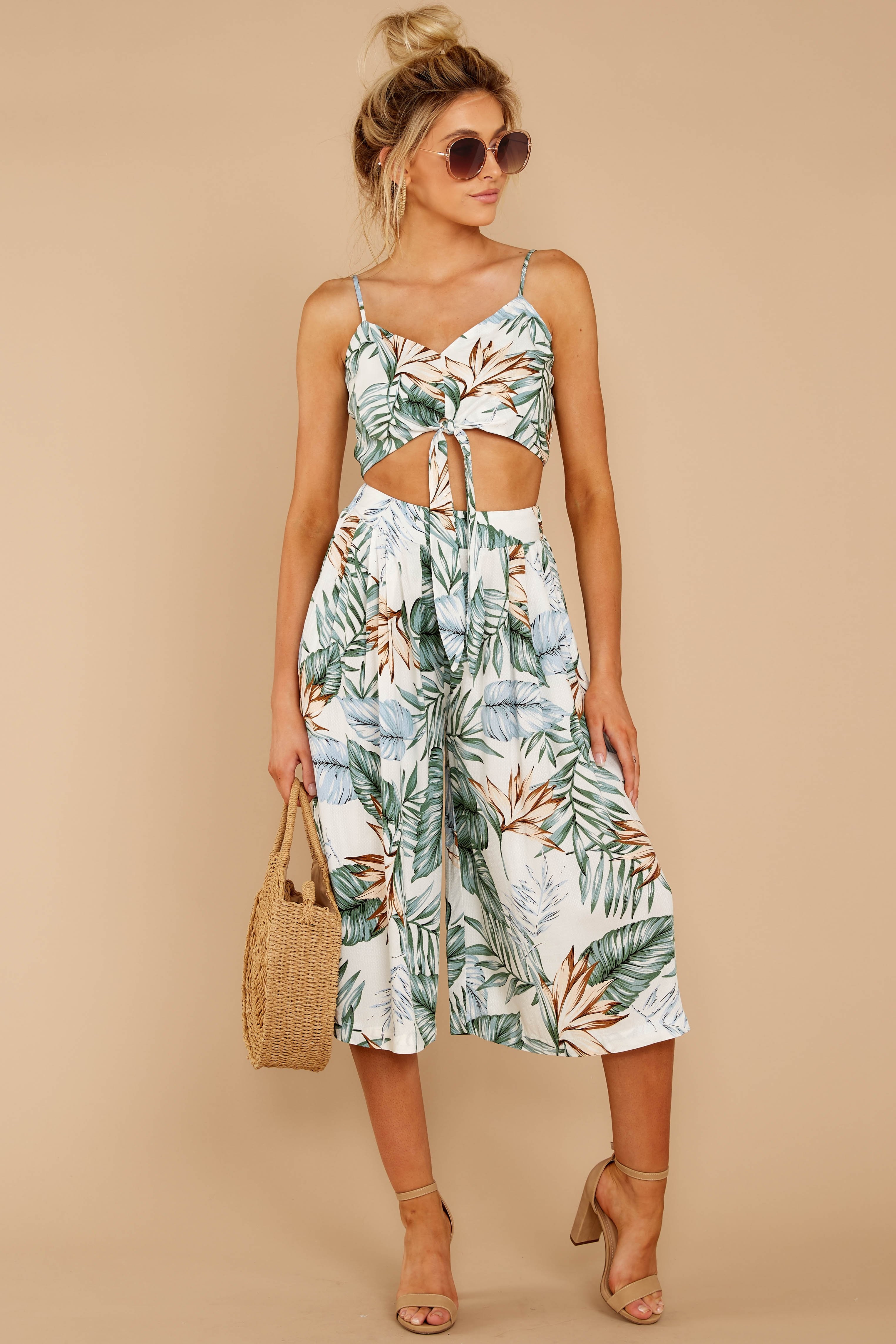 Embrace The Summer White Tropical Print Two Piece Set | Red Dress 