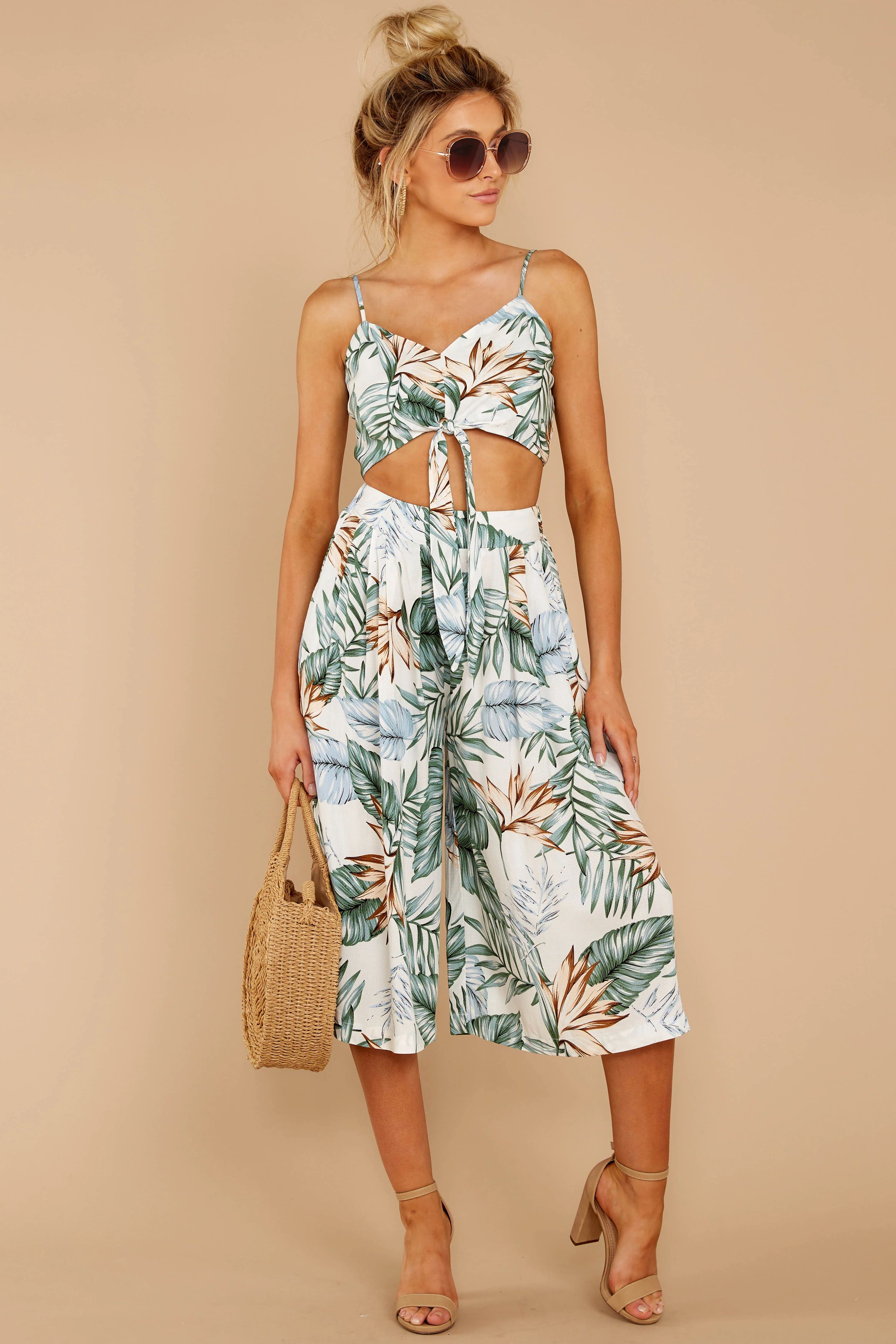 Embrace The Summer White Tropical Print Two Piece Set | Red Dress 