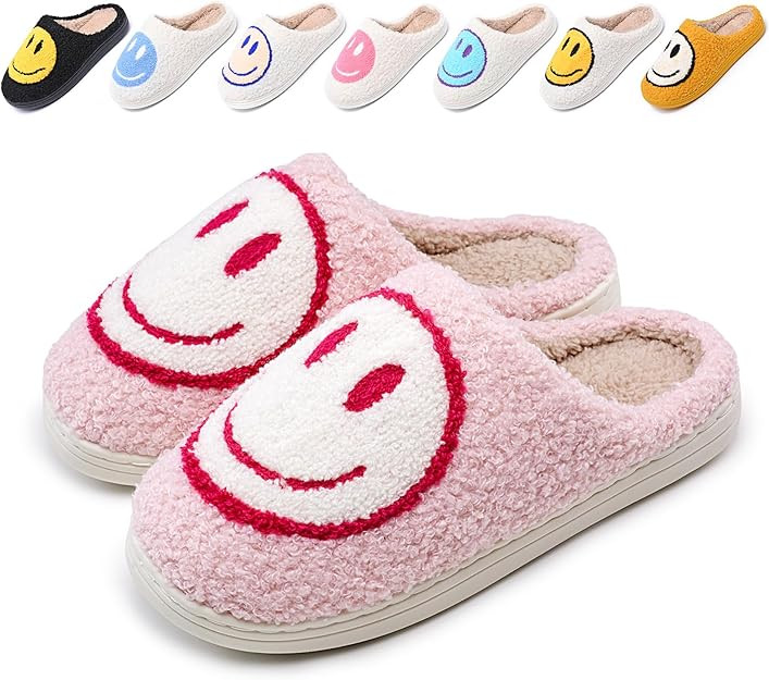 soofylia Cute Smile Face Slippers for Women and Men, Soft Plush Comfy Warm Couple Slip-On House H... | Amazon (US)