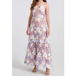 3D Floral Applique Cutwork Lace Cami Maxi Dress in Dusty Rose for Bridal Showers & Garden Wedding... | Chicwish