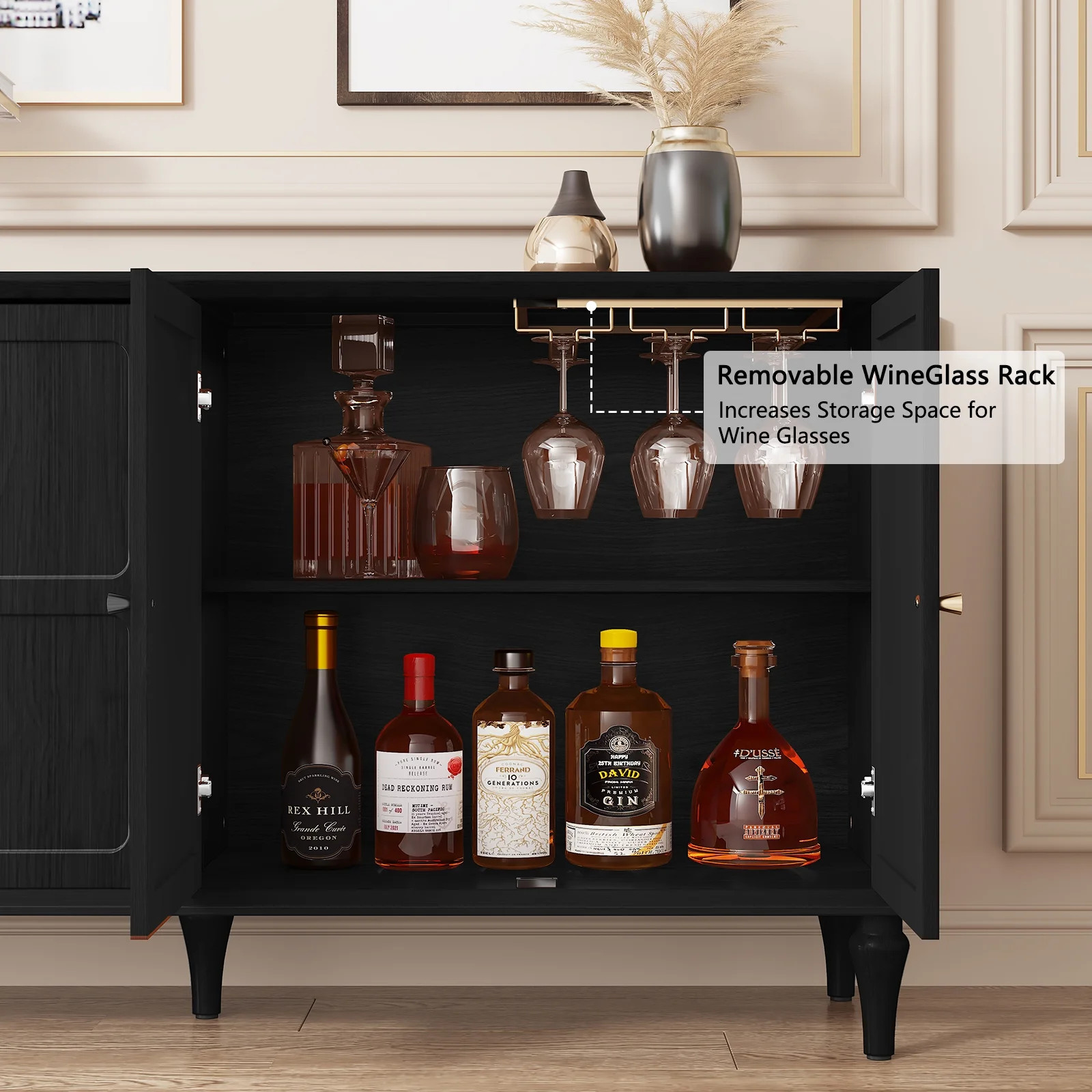 CBJCBJ Mid-Century Rounded 4-Door Accent Credenza with Versatile Storage, Black | Walmart (US)