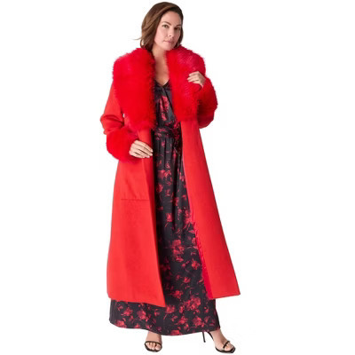 Roaman's Plus Size Wool Blend Coat With Faux Fur Trim - 30 W, Vivid Red | Target