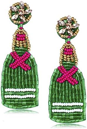 Beaded Drop Earrings for Women Statement Colorful Champagne Bottle Dangle Earrings Handmade Champagn | Amazon (US)