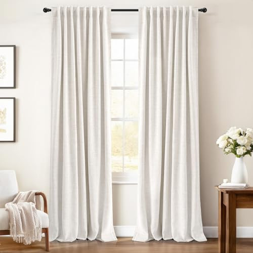 INOVADAY 100% Blackout Curtains 102 Inches Length 2 Panels Set, Back Tab/Rod Pocket Linen Black Out Curtains for Bedroom, Thermal Insulated Window Drapes - Beige, W50 X L102 | Amazon (US)
