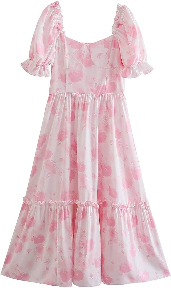 GaYouny Bohemian for Women Floral Summer Dress Beach Dress Elastic Fit Loose Half-Sleeve Dress wi... | Amazon (US)