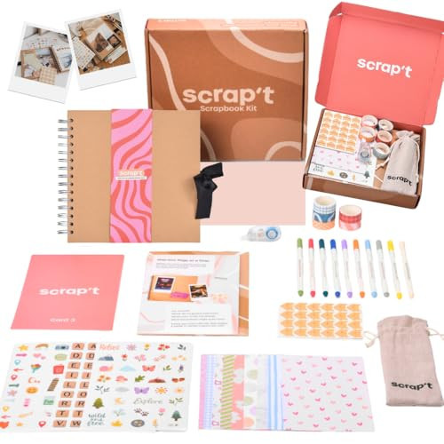 Scrapbook Kit - 80 Page Photo Album DIY Scrapbook - Holds 300+ Photos, with Metallic Pens, 150+ Stickers, Glue Pen, Washi Tapes, Backing Paper, Photo Corner Stickers (Starter Kit - 8 x 8 Inch, Kraft) | Amazon (US)