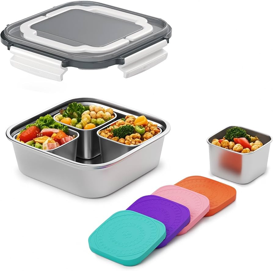 Snackle Box Container Stainless Steel Conntainers with Lids 5 Pack,Large Stainless Steel Containe... | Amazon (US)