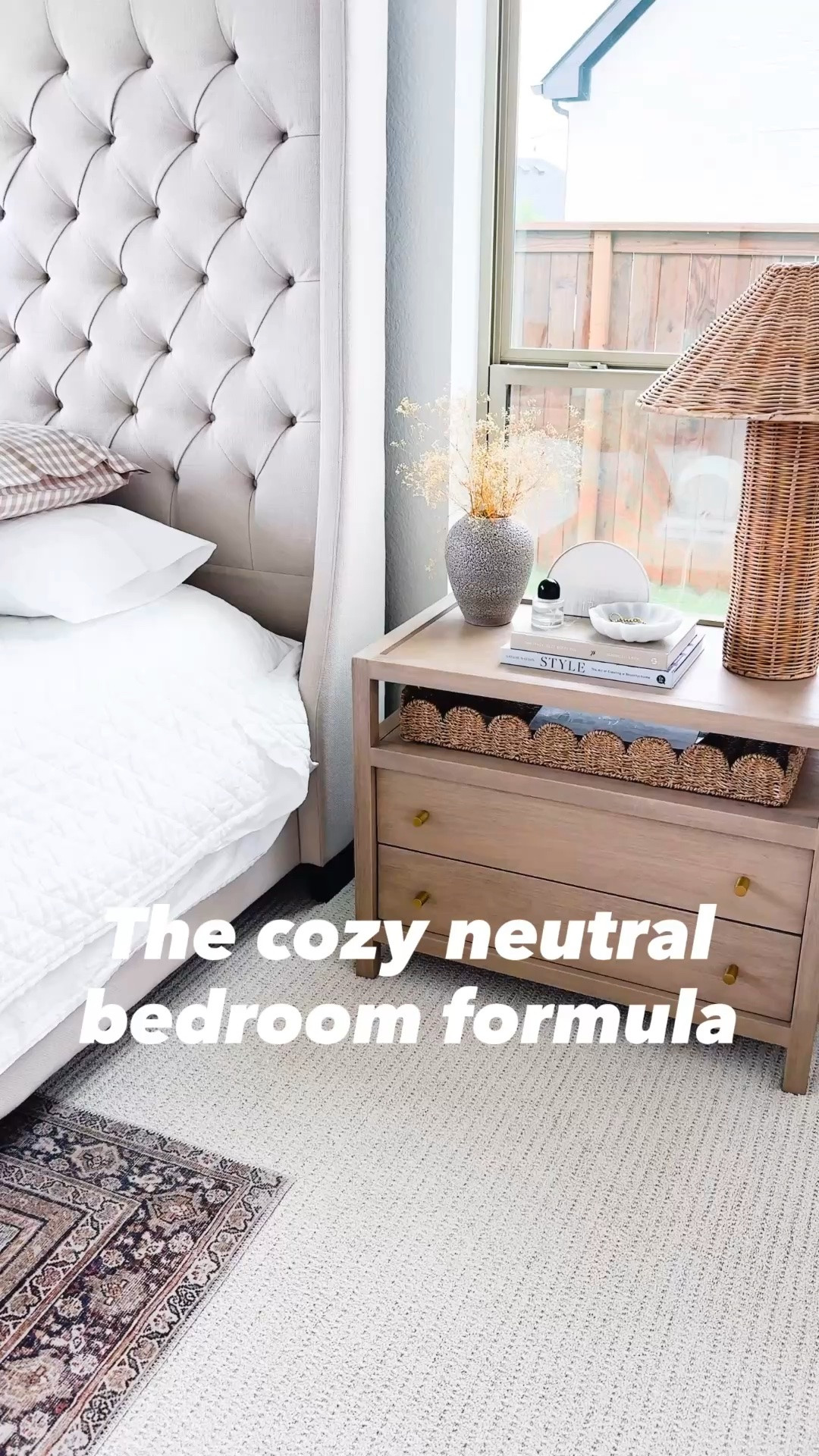 Creating a cozy bedroom is all about layering textures, mixing patterns, and keeping a soft neutral palette. This space combines a tufted upholstered bed, textured bedding, warm wood tones, plaid accent pillows, a vintage-inspired runner, and woven lighting for a bedroom that feels collected, cozy, and timeless. Save this bedroom styling idea for your next refresh and follow me on LTK for daily home decor inspiration, Amazon finds, and styling ideas.

#LTKHome #LTKSaleAlert