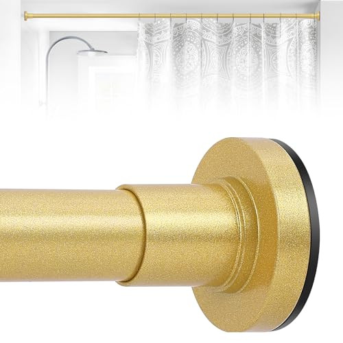 HTZON Gold Shower Curtain Rod,Heavy Duty Tension Rod,1 Inch Tension Curtain Rod 27-49 inch,Adjustable Shower Rod Tension,No Slip Shower Curtain Rod for Bathroom,Curtain Rods No Drilling,Brass Gold | Amazon (US)