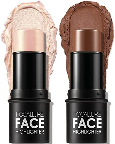 FOCALLURE 2 Pcs Contour Foundation Stick, Highlighter & Bronzer Pen, Face Brightens & Shades Penc... | Amazon (US)