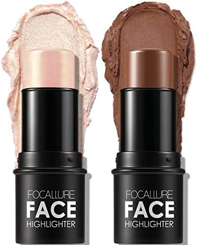 FOCALLURE 2 Pcs Contour Foundation Stick, Highlighter & Bronzer Pen, Face Brightens & Shades Penc... | Amazon (US)