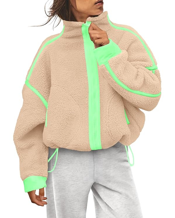Yanekop Womens Fleece Jacket Zip Up Fuzzy Sherpa Jackets Long Sleeve Winter Coats Striped Warm Ou... | Amazon (US)