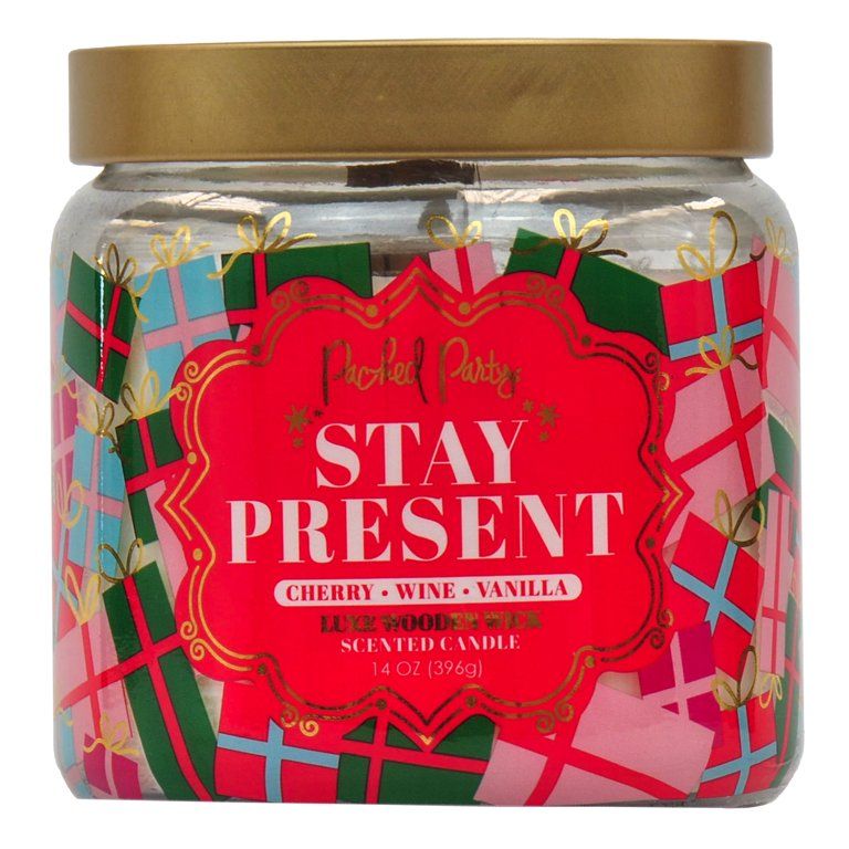 Packed Party Stay Present Wrapped Christmas Holiday Candle with Wood Wick, 14-Ounce - Walmart.com | Walmart (US)