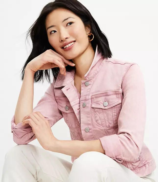 Denim Trucker Jacket in Pink | LOFT