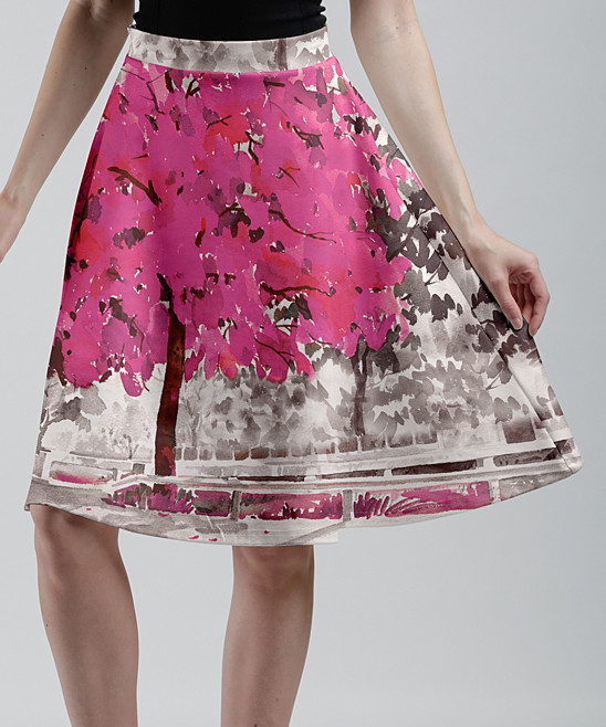 Pink & Gray Floral A-Line Skirt - Plus | Zulily