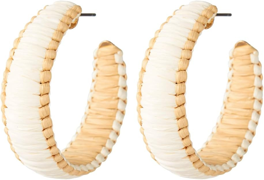 Viva Joya Boho Raffia C-Shaped Hoop Earrings for Women, Lightweight Handmade Woven Beach Statemen... | Amazon (US)