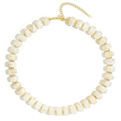 JIAOGE Chunky Beaded Necklaces for Women, White Beaded Statement Necklace | Amazon (US)