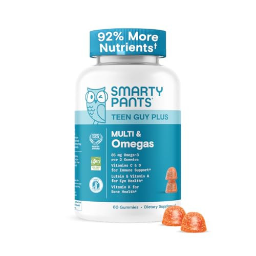 SmartyPants Teen Guy Multivitamin Gummies - Improved Formula: Omega 3 (DHA/EPA), Vitamin D3, C, Vitamin B12, B6, A, K & Zinc, Folate, Gluten Free, Fruit Flavor, 60 Count (30 Day Supply) | Amazon (US)
