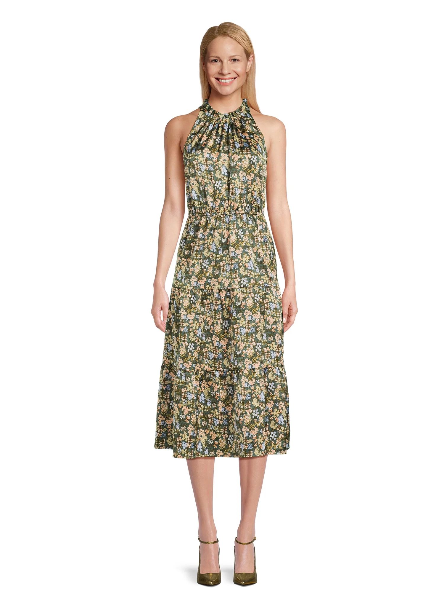Nine.Eight Women's and Women's Plus Satin Halter Midi Dress, Sizes XS-4X | Walmart (US)