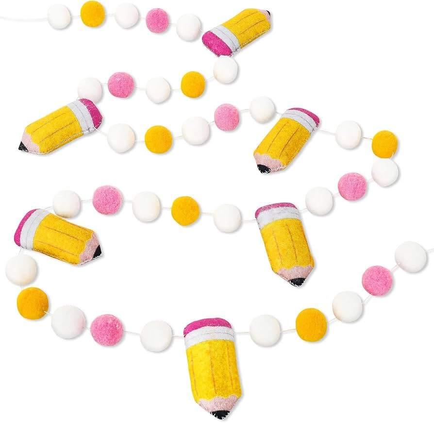 Whaline Back to School Felt Pom Banner 8.2 Ft Cute 3D Pencil Felt Ball Garland Back to School Dec... | Amazon (US)