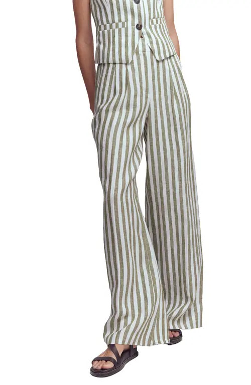Boden Kensington Linen Wide Leg Pants in Green & White Stripe at Nordstrom, Size 6 | Nordstrom