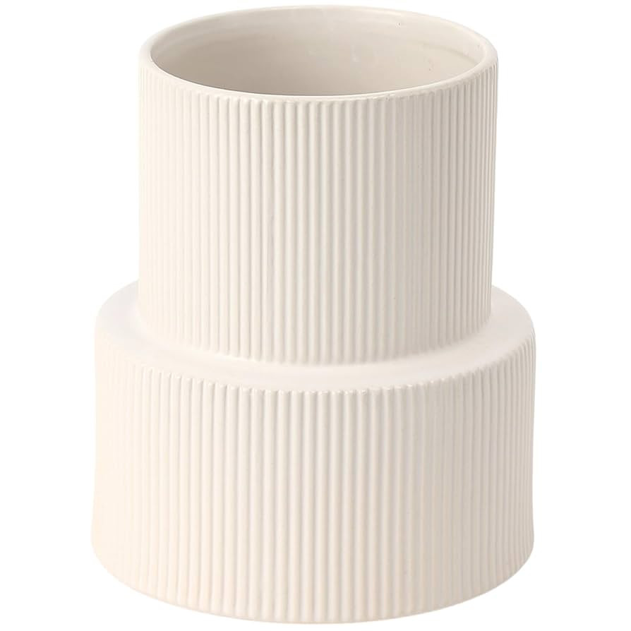White Ceramic Flower Vase, Large Decorative Boho Modern Ribbed Pampas Grass Vase for Living Room,... | Amazon (US)