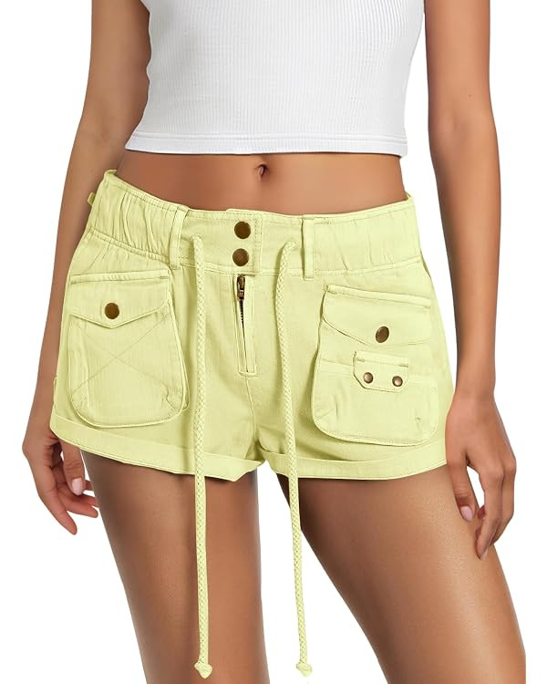 Yanekop Womens Cargo Shorts Casual Comfy Low Rise Drawstring Elastic Waist Shorts with Pockets Va... | Amazon (US)