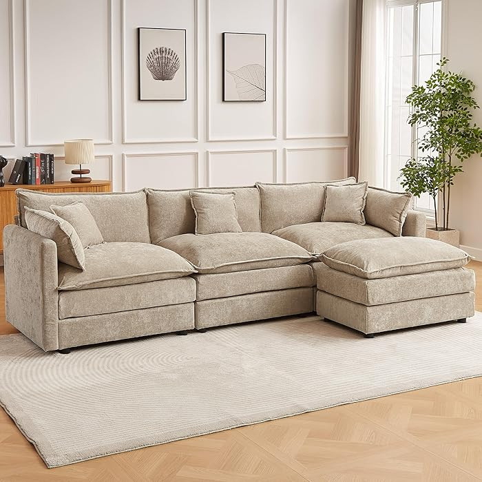 Modular Sectional Sofa, 112.2 Inch L Shaped Couch Set with Armrests, 3-Seater Comfy Cloud Couches... | Amazon (US)