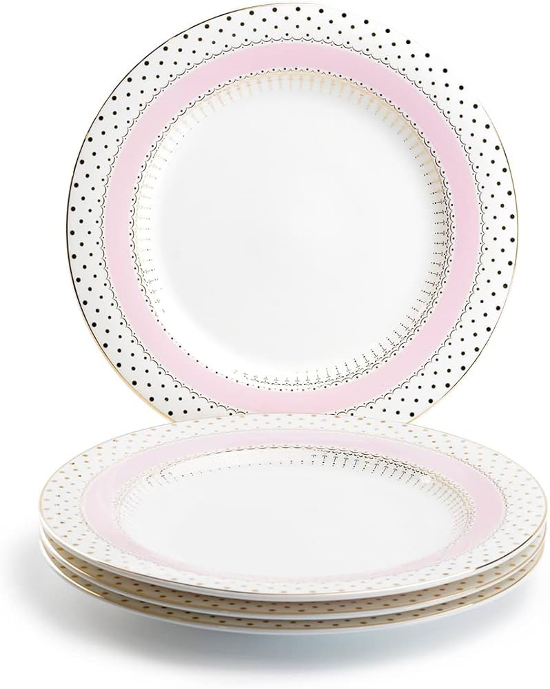 Grace Teaware Pink Stripe with Gold Dots 10.5" Fine Porcelain Dinner Plate Set of 4 10.5in | Amazon (US)