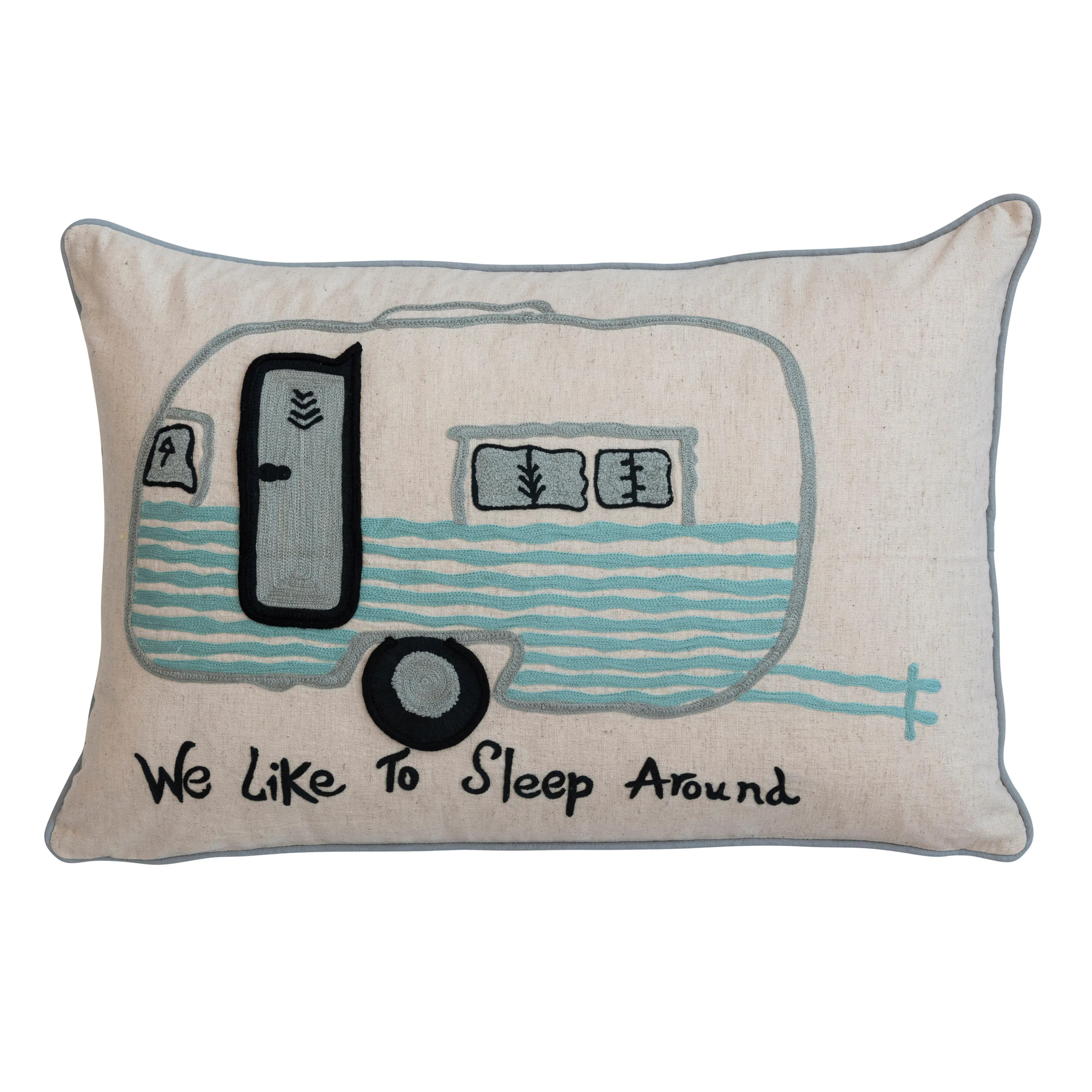 Storied Home Cotton Lumbar Pillow Cover with Embroidered Camper Design and Message | Nordstrom | Nordstrom