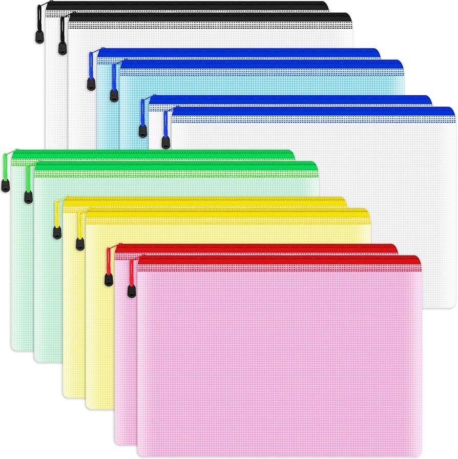 Smarpau 12pcs Large Zipper Pouch, 16.9'' x 12.4" 6 Colors Mesh Document Storage Bags, Waterproof ... | Amazon (US)