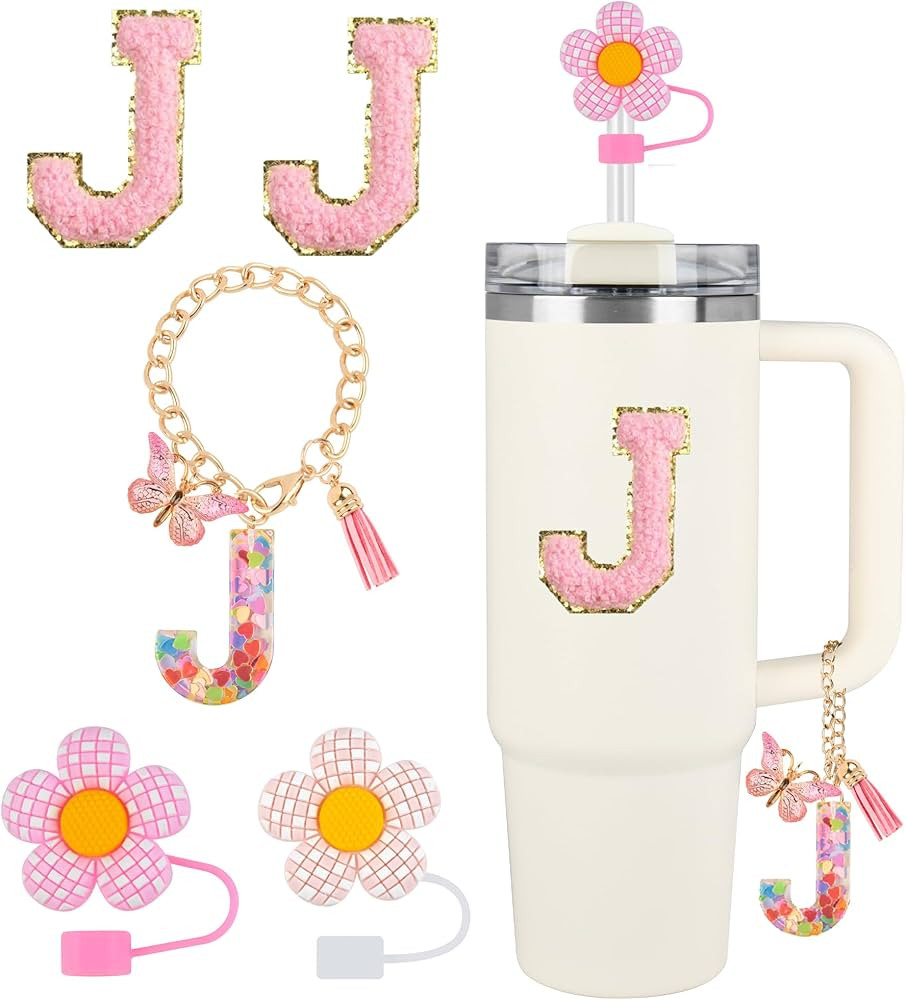 Stanley Cup Accessories, 5PCS Tumbler Initials Decorations for Stanley, Straw Toppers for Stanley... | Amazon (US)