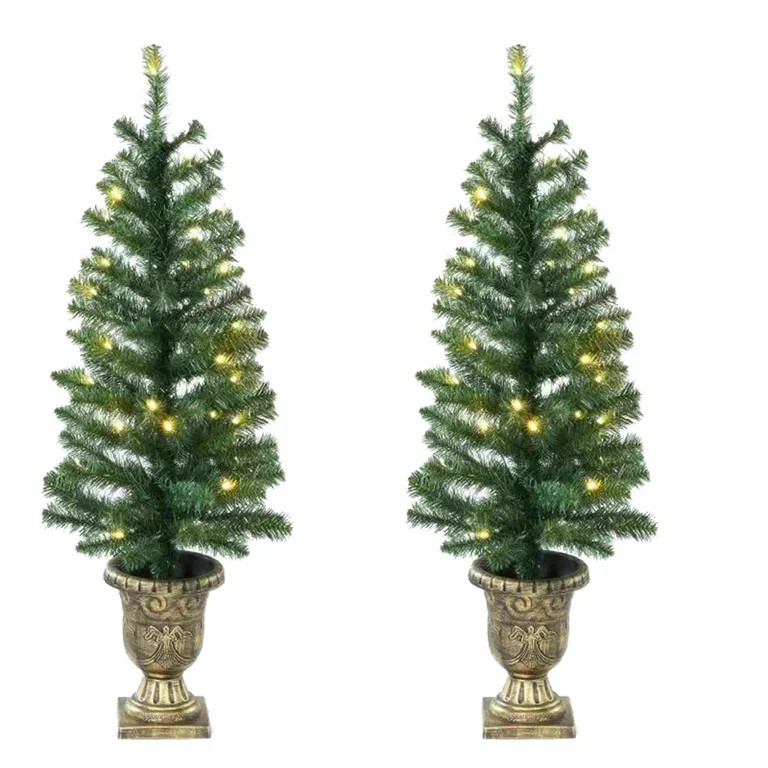 3.5' Pre-Lit Artificial Porch Christmas Trees with LED Lights, 2 Count, by Holiday Time | Walmart (US)